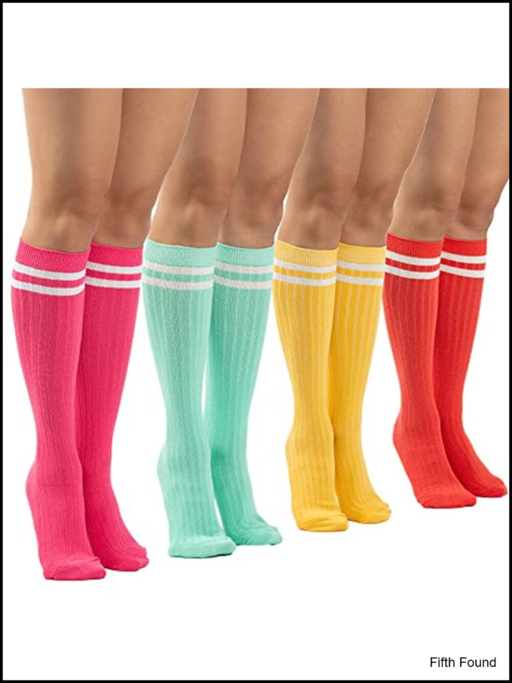 Knee High Socks 4 Pairs Cotton Striped Tube Socks Unisex